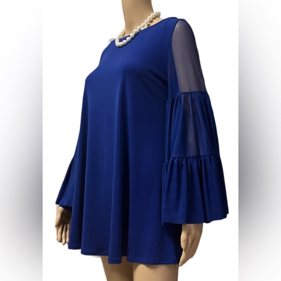 NWT IC By Connie K Royal Blue 3-Layered Shirring Mesh Sleeve Top XS - Picture 3 of 8